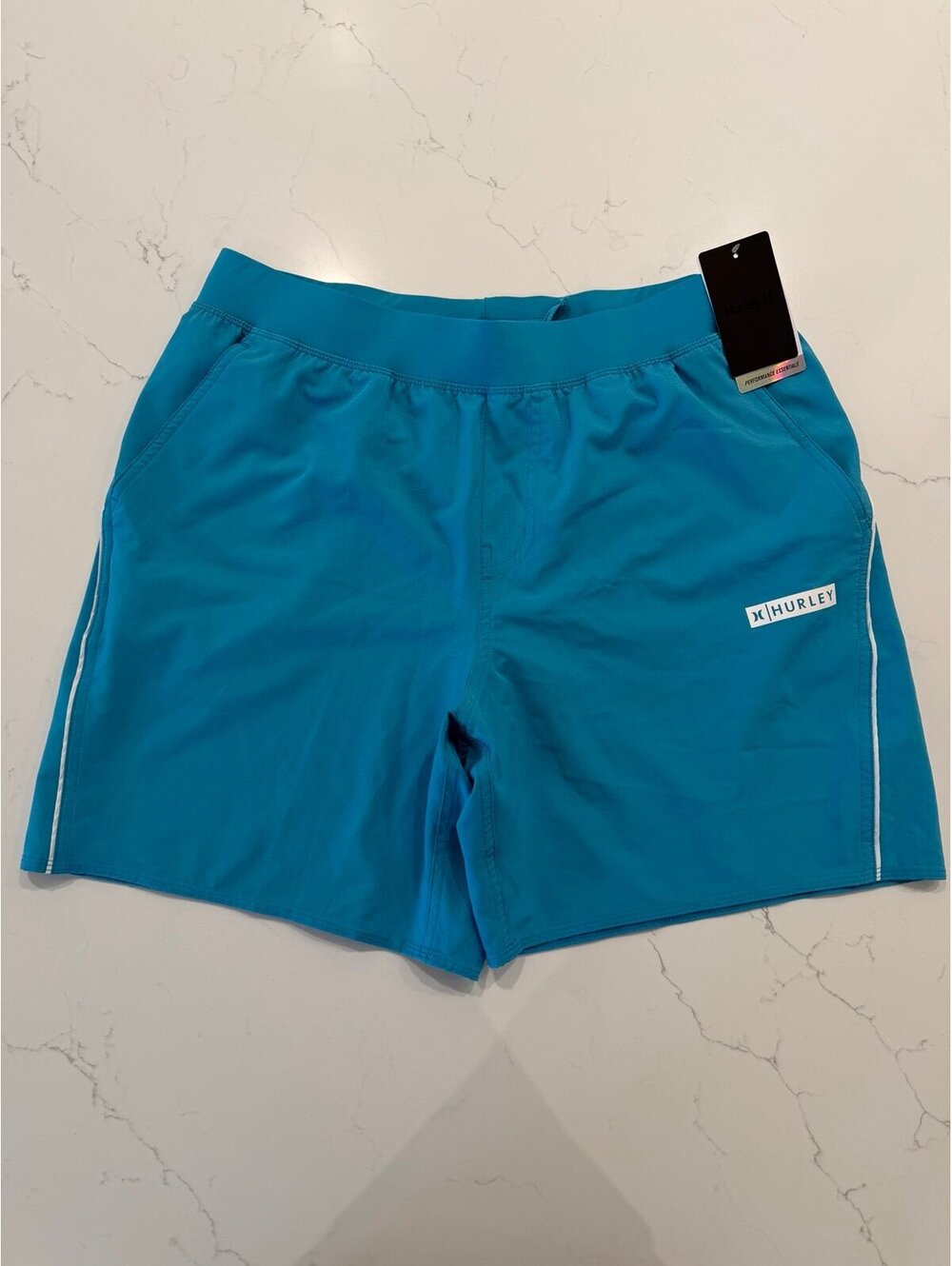 NWT Hurley Mens Large Bootcamp Block Logo Training Shorts Tahitian Teal 7"